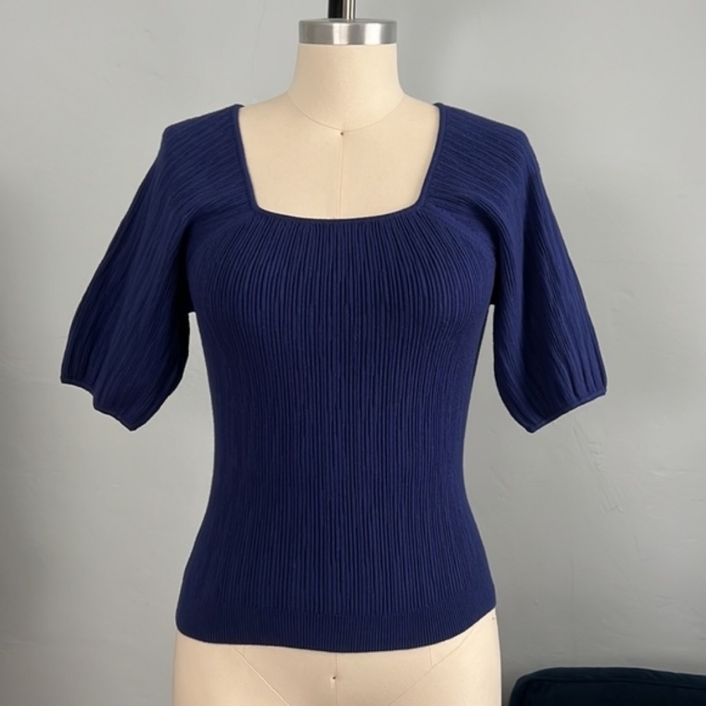 J.CREW Navy Blue Square Neck Blouson Sleeve Sweater